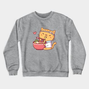 Cute Tabby Cat Chef Eating Ramen Crewneck Sweatshirt